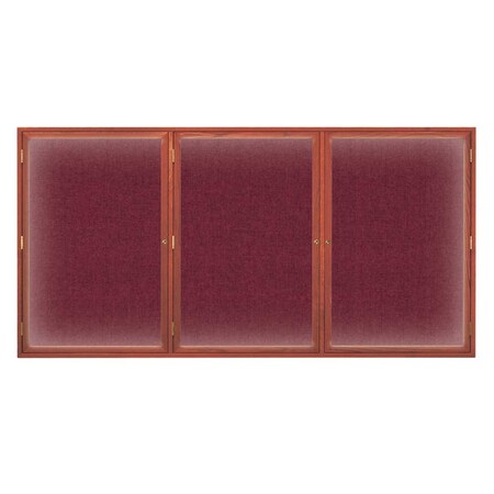 United Visual Products Triple Door Enclosed EZ Tack Board, 72"x36", Walnut/Green UV105EZ-GREEN-WALNUT